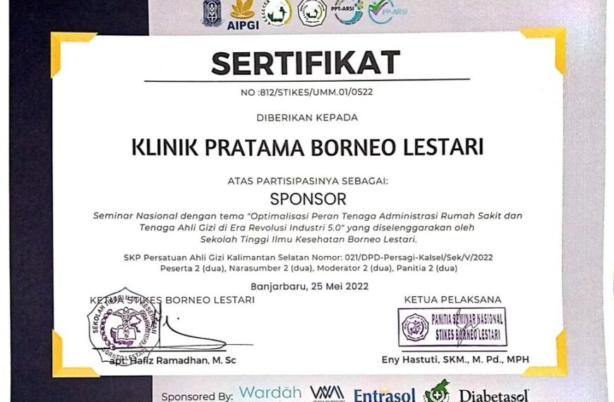 Klinik Pratama Borneo Lestari Sebagai Sponsor