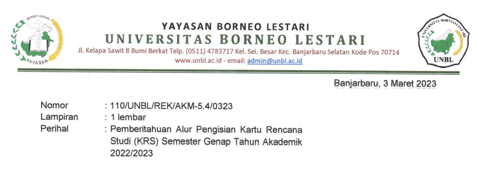 Pemberitahuan Alur Pengisian KRS Semester Genap TA 2022 2023 – Civitas Akademika Universitas Borneo Lestari