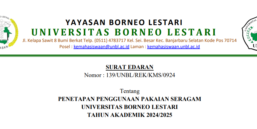 Penetapan Penggunaan Pakaian Seragam Universitas Borneo Lestari Tahun Akademik 2024/2025