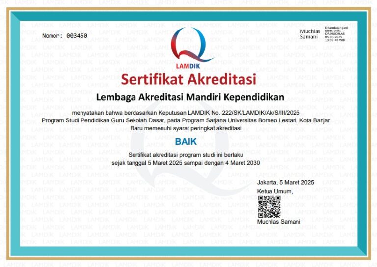 Accreditation Certificate – Bachelor of Elementary School Teacher Education (PGSD) UNBL 2025-2030